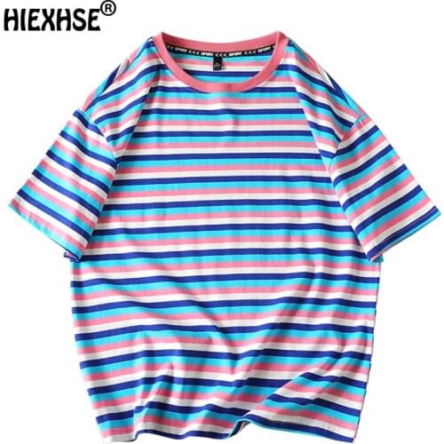 Loose Plus Size Summer HaSummer Harajuku Striped T-Shirt Casual Short-Sleeved Korean Hip-Hop T-Shirt Streetwear Japanese-style