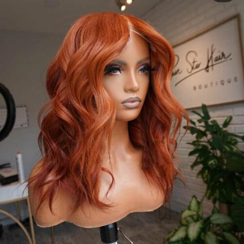 Dark Orange Long Natural Wave Lace Front Wig Synthetic Hair Preplucked Glueless High Temperature Fiber Lace Wig For Women