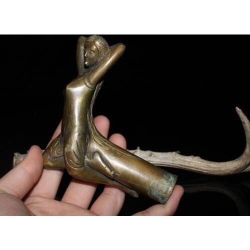 Vintage | Antique | Tibet folk Bronze Brass Asian Nepal Chinese Hand Carved female Crutch Cane Head Walking Stick beauty women
