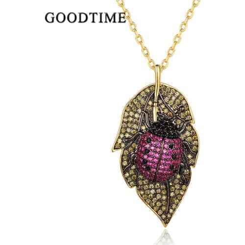 Vintage Insect Pendant Necklaces for Women Clothing Accessories Lovely Ladybug On Leaf Pendants & Necklaces Retro Women Jewelry