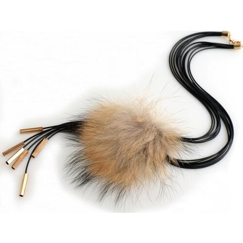 Wax cord mink fur ball Pendant Long Neck Jewelry real fur handmade mink ball Jewelry necklace Tube Pendant Necklace High quality