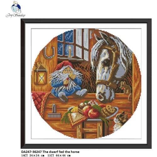 The Dwarf Feding the Horse Embroidery 11CT Printed Fabric 14CT Canvas DMC Counted DIY Chinese Cross Stitch Kits Needlework