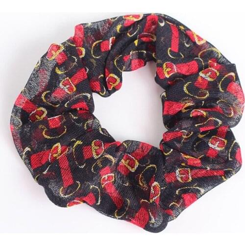 High-end mulberry silk printing big hair circle womens wild temperament ponytail hair head flower silk mesh hair rope headdress
