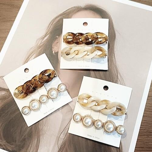 2Pcs Pearl Chain Hair Clips New Simple Temperament Fashion Girls Barrettes Hairpin Korean Style Hair Accessories for Women Gifts