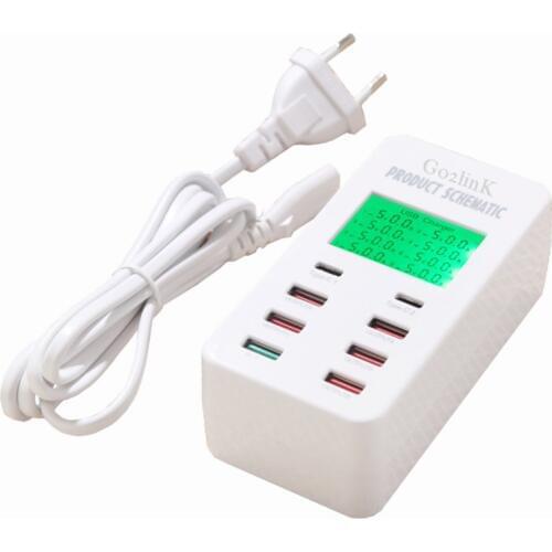 8 Port USB Charger 5V7A Quick Charge 3.0 USB-C Type C LCD Show Charging For iPhone iPad Samsung Huawei Nexus Power Supply