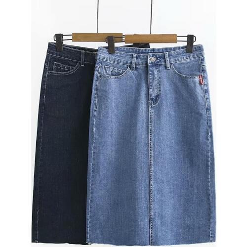 Fashion Plus size 5xl Summer Women Denim Pencil Split Skirt High Waist Sexy Work Wear Ladies Elasticity Solid color Skirts 3280
