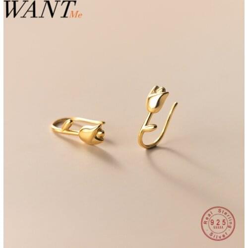 WANTME 925 Sterling Silver Lovely Charm Tulip Flower Stud Earrings for Women Simple Unique Fashion Sweet Romantic Gold Jewelry