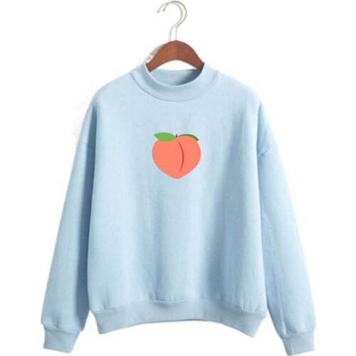 Merry Pretty Harajuku Women Sweet Sweatshirt Lovely Peach Printed Fleece Harajuku Female Fall Winter Hoodies Pullovers Feminino