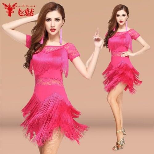 Sexy Latin Dance Costume lace fringed dress female adult Latin dress professional Latin dance clothing tassel skirt