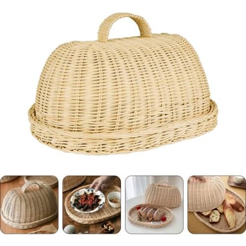1 Set of Kitchen Food Cover Rattan Basket Food Cover Protective Cover (Khaki)