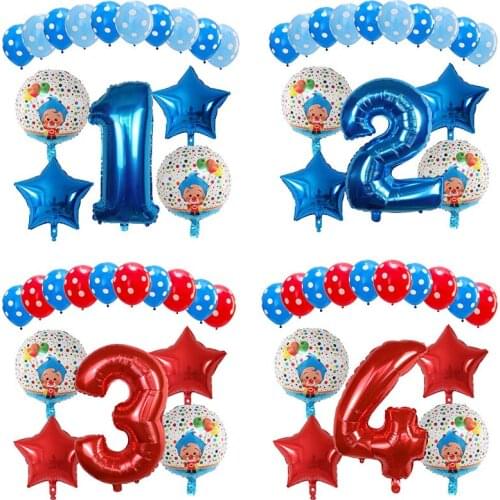 15pcs/set Cartoon Plim Clown Foil Helium Balloons Latex Air Globos Boy Girl Birthday Theme Party Decorations Kids Toys Gifts