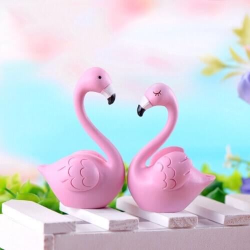 2PCS Pink Bird Miniature Figures Figurines Home Decoration Mini Fairy Garden Animals House Ornaments Resin Craft Plastic