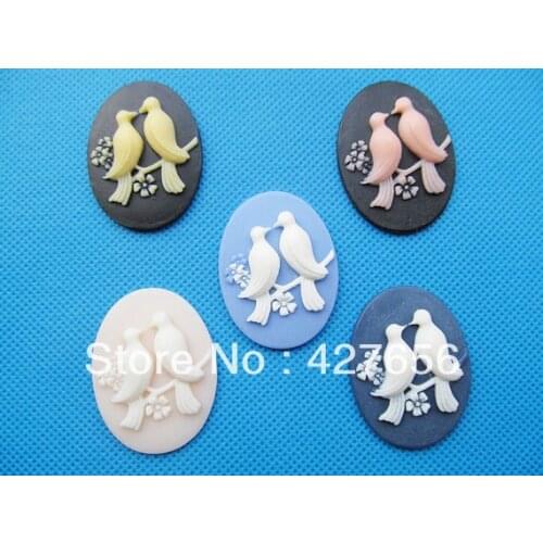 8pcs 30mmx40mm 5 Colors Oval Flatback Resin Caved Couple Birds Cameo Cabochon Charm Finding,fit Base Setting Tray,DIY Accessry