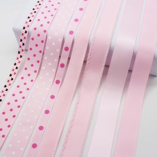 5 Meter/Lot Pearl Pink Grosgrain Ribbon Polka Dots Print Parttern Solid Color Satin Ribbon 1/4 inch 3/8 inch 5/8 inch 1 inch 1.5