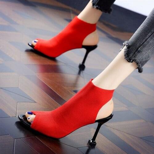 Spring Peep toe heel High Heels Sandals Cool boots Pumps Knit classics Shoes Sexy Women party shoes Wedding Slingbacks