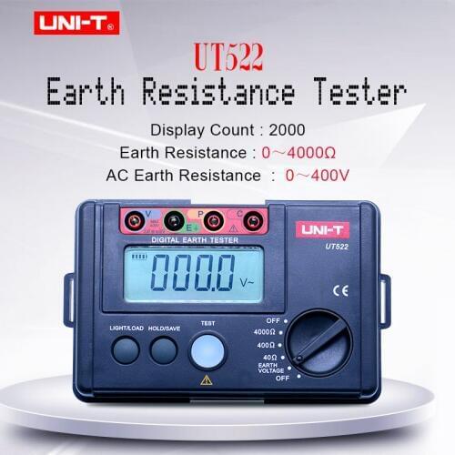 UNI-T UT522 Digital Earth Tester 0-400V AC earth voltage 0-4000 ohm Megger meter Ground Earth Resistance Test