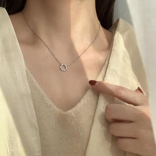 Korean 925 Sterling Silver Round Charm Clavicle Chain Zircon Necklace For Women Jewelry Choker dz214