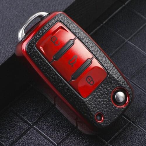TPU Leather Car Key Cover For Seat Ibiza Leon 3 Buttons Folding Remote Case Folding Remote Fob Case Protector Key Skin Shell