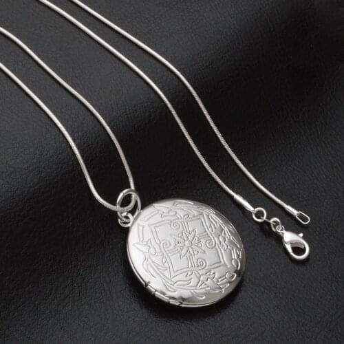 Newest New 925 Sterling Silver Jewelry Round Photo Locket Necklace Pendant Best Gift For Women Girl