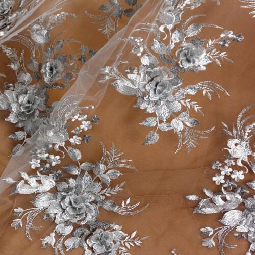New fashion 5colors with 3D flowers on mesh embroidery lace fabric by yard 130cm width