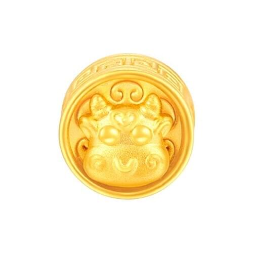 New Pure 24K Yellow Gold Bracelet Women 3D 999 Gold Round Cattle Bracelet