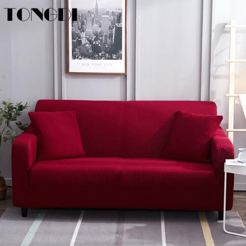 TONGDI Solid Elastic Plaid Fleece Sofa Cover Soft Polyester All-inclusive Stretch Decorration Slipcover Couch For Living Room