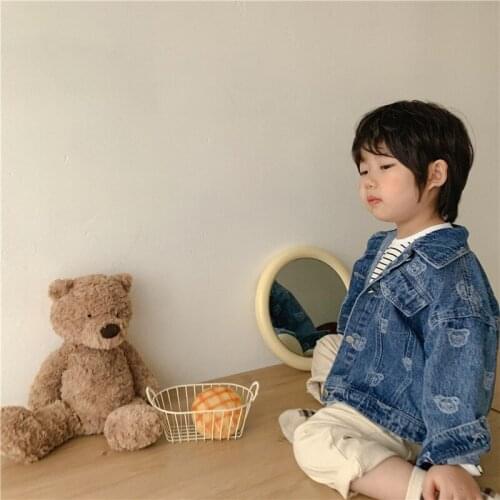 Autumn and winter 2021 new childrens bear cowboy coat boys and girls' Unisex Jacket Top girls jean jackets kids clothing