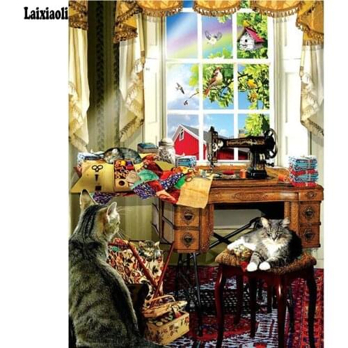 Full diamond embroidery cat pattern 5D diy diamond Painting Sewing machine cross stitch rhinestone mosaic Wall stickers decor