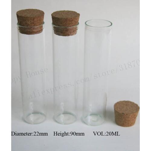 1000pcs Factory Wholesale 20ml Clear Empty Glass Tube with Wooden Cork Decorative Storage Jar Vial 22*90mm Clear Containers