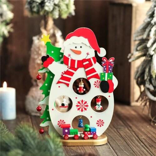 Christmas Wooden Snowman Desktop Ornament Santa Claus Table Craft New Year Home Party Decoration Kid Gift White