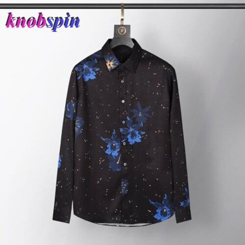 Elegant Cotton Men Shirts Luxury Long Sleeve Starry Sky Printed Casual Mens Dress Shirts Slim Fit Flowers Silky Party Man Shirts