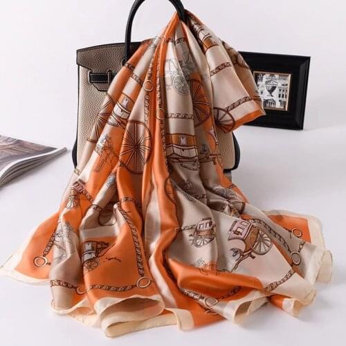 Silk Scarf Women Print Scarf Flower,Birds,leaf,chains, 100% Natural Silk Wraps Shawls and Scarves 180*90cm Hijabs
