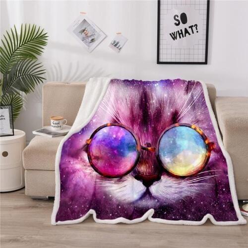 Thicking Blanket 3D Animals Cute Cat Cartoon Sherpa Blanket for Adults Child Couch Soft Plush Comforters Quilt Drop Ship