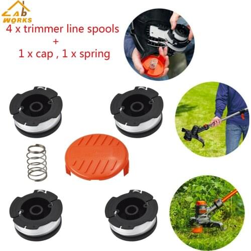 Trimmer Spool 4 Pack & Cap & Spring Replacement for Black Decker .065 AF-100