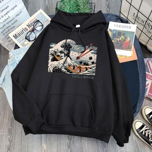 The Great Sushi Wave Cool Printed Female Hooded Hip Hop Casual Hoody 2021 Gothic New Streetwear Harajuku Fleece Woman Hoodie