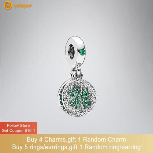 Volayer 925 Sterling Silver Beads Dazzling Clover Dangle Charms fit Original Pandora Bracelets for Women DIY Jewelry Making