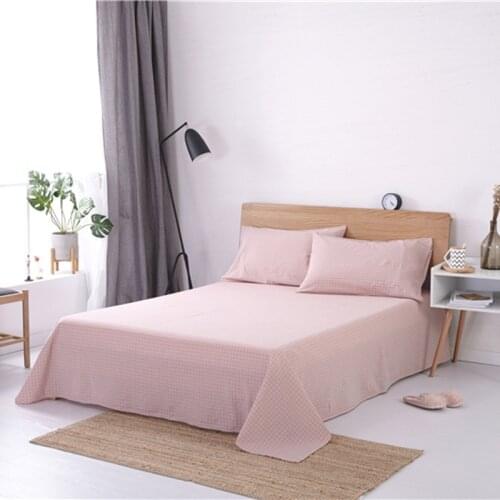Japanese 100% Cotton Flat Sheet Soild Plaid Bed Sheets Queen King Size for Bedroom 240*270cm