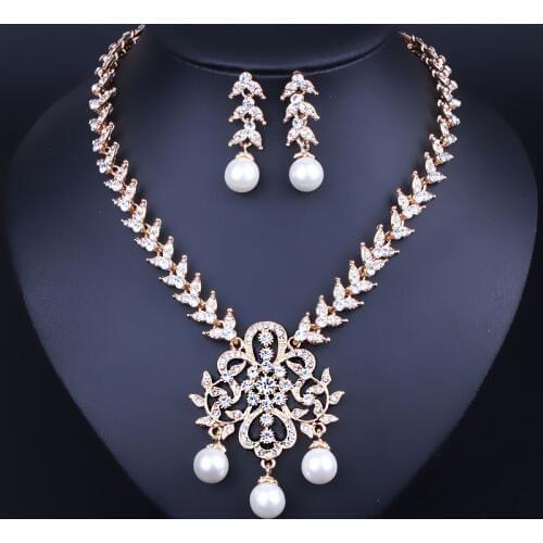 Imitation Pearl Jewelry Sets Maxi Necklaces & Pendants Stud Earrings Set for Women Wedding