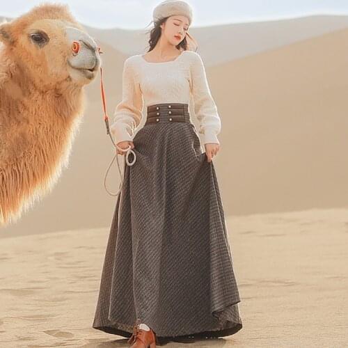 Seiwnibu 2021 Autumn Winter Sweater Skirt Set Full Sleeve Blouse Top and Woolen Plaid Skirt and Top Set Women Two Piece Outfits