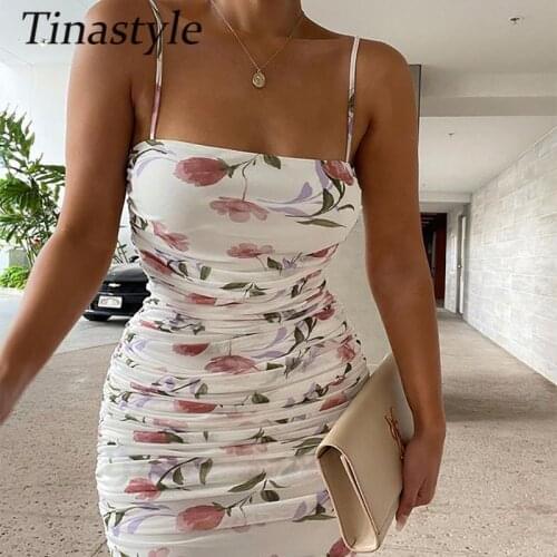 Tinastyle Double Layers Printted Mesh Summer Dress Women 2021 Off Shoulder Sexy Bodycon Mini Dress White Casual Slim Party Dress