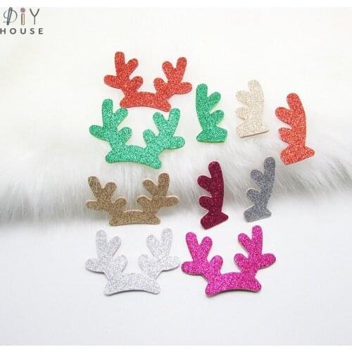 10-40Pcs Glitter Christmas Antlers Padded Appliques DIY Craft Supplies Kids Hair Accessories Christmas Tree Decoration Ornaments
