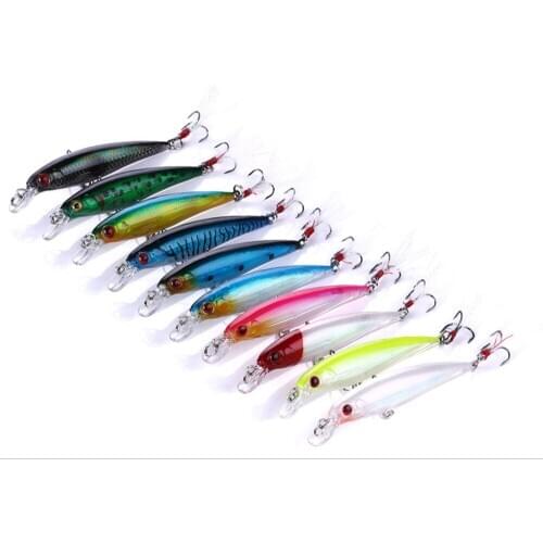 10pcs Minnow Fishing Lure 9cm 8g Swim Hard Bait Artificial Plastic Feather wobbler Bait Crankbait Fishing Tackle
