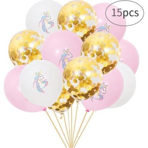 15 Balloons Color Printed Unicorn Sequin Balloon Set For Babys Birthday Party Childrens Day Decorations YK30