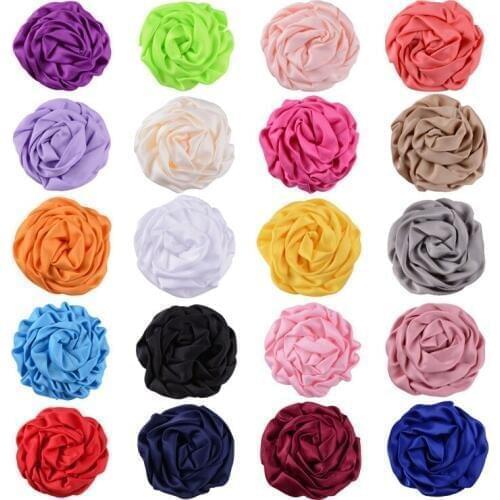 2.8" Cute 10pcs/lot Satin Rolled Rose Flowers for Diy Kids Hair Clips Headband Children Baby Girls Head Flowers Hair Accessories