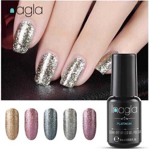 Inagla 8ML Platinum Glitter UV Gel Nail Polish Long Lasting LED Lamp Gel Varnish Gel Top Base Soak Off Varnish Lacquer Nail Gel