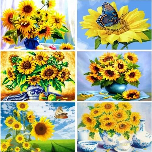 AZQSD Oil Painting By Numbers Sunflower DIY Canvas Unframe Picture Handpainted Coloring By Numbers Floral Home Decoration
