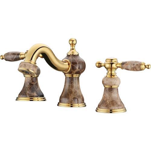 Free ship Bathroom 8" widespread 3 Pieces Lav Sink faucet mixer tap Gold clour Ceramic stone faucet