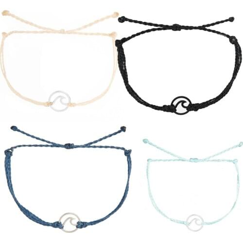 Aspen handmade friendship bracelets bohemian stainless steel wave charms bracelet men wax string adjustable bracelets for women