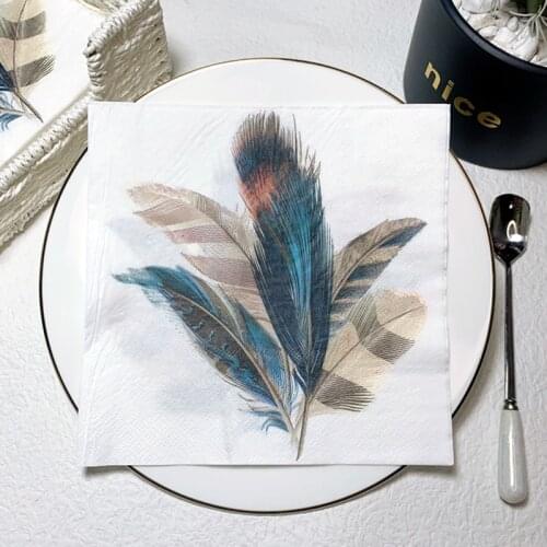 2021 New 20Pcs/Pack Vintage Feather Decoupage Paper Napkins Elegant Paper Tissues for Wedding Xmas Party Decor Wholesale