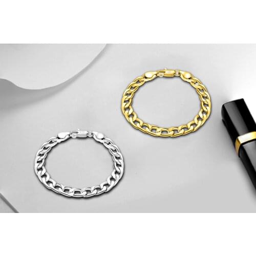 Hot luxury 18K gold 8MM geometry Chain 925 Silver Bracelets for Women men Fashion Wedding party Christmas Gifts fine Jewelry